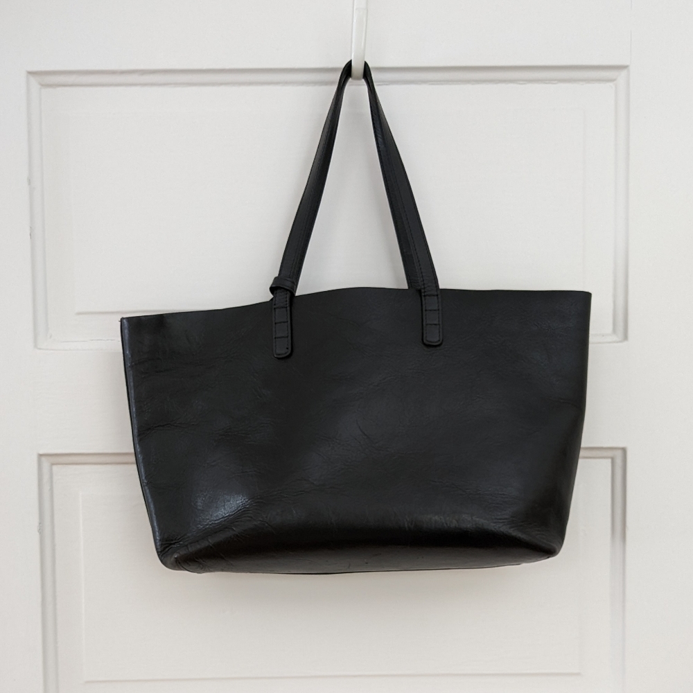 Mansur Gavriel Structured Black Leather Tote with Wallet